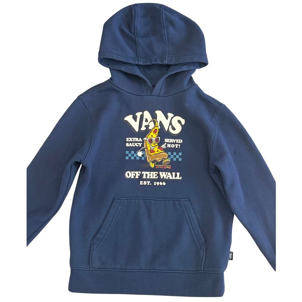 Vans Boys Pizza Skateboard Graphic Hoodie Navy Size 6 Large